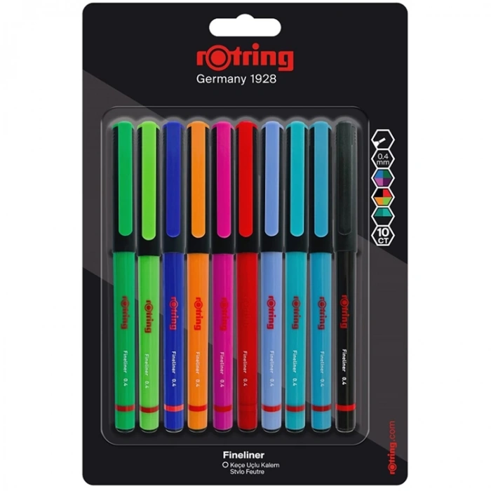 ROTRING 2166220 FINELINER KEÇE UÇLU KALEM 0.4mm CANLI RENKLER 10 LU BLISTER