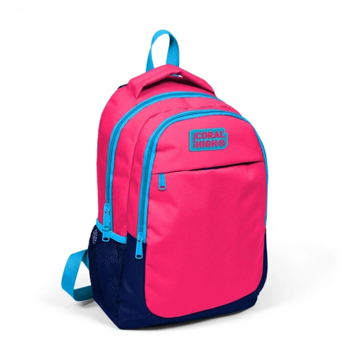CORAL HIGH KIDS 14392 NEON MERCAN-LACİVERT ÜÇ BÖLMELİ SIRT ÇANTASI