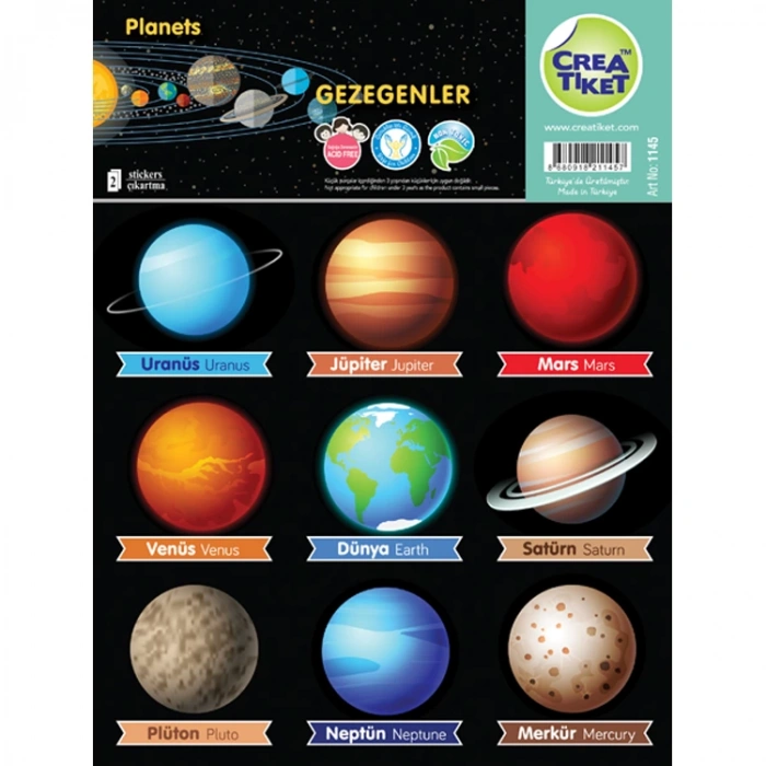 CREA ETİKET  - İNGİLİZCE TÜRKÇE GEZEGENLER & YER ŞEKİLLERİ 1145