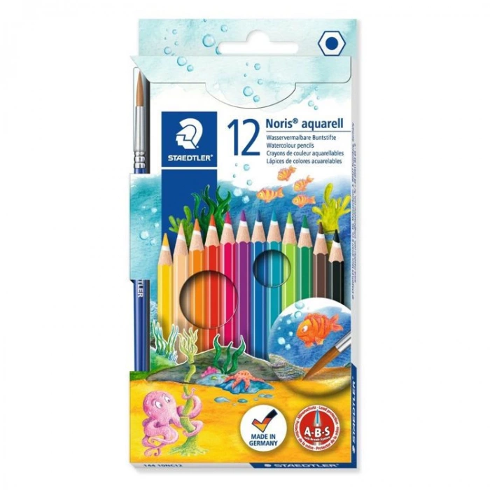 STAEDTLER 144 10NC12 NORİS AQUARELL KURU BOYA 12 RENK (FIRÇA HEDİYELİ)
