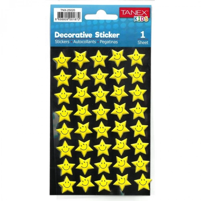 TANEX KIDS TNX-25020 DEKOTARİF ETİKETLER - KABARTMALI GÜLEN YILDIZLAR SERİSİ - 1 ADET
