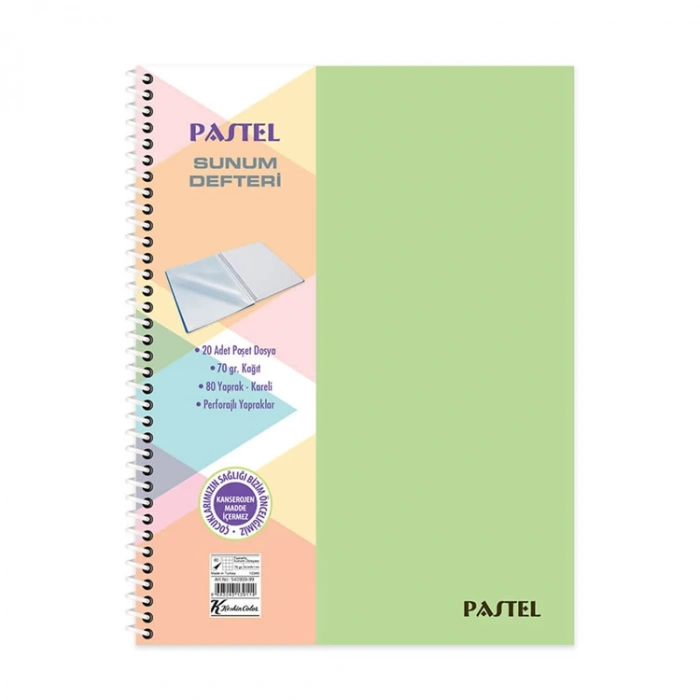 KESKİN PASTEL 23x29.7cm SPİRALLİ PLASTİK KAPAK PROJE SUNUM DEFTERİ 80 YP. KARELİ