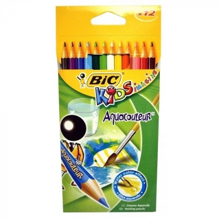 BİC AQUACOULEUR KURU-SULU BOYA KALEMİ TAM BOY 12Lİ