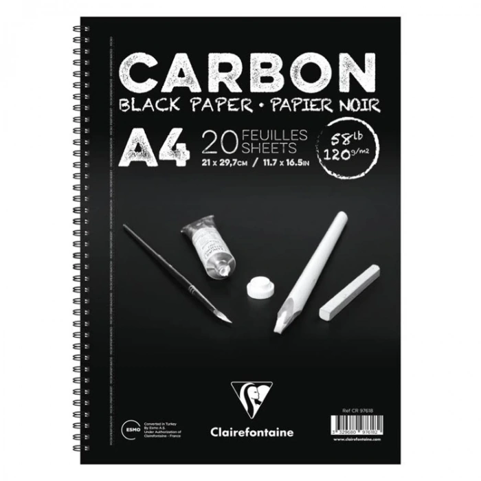ESMO CR 97618 CLAIREFONTAINE CARBON BLACK A4 YANDAN SPİRALLİ SİYAH ÇOK AMAÇLI ÇİZİM BLOK 120gr 20yp