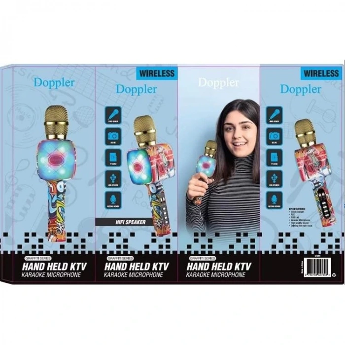 DOPPLER GRAFFİTİ RGB LED SES DEĞİŞTİRME ÖZELLİKLİ KARAOKE MİKROFON KUTULU