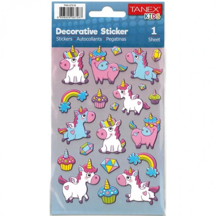 TANEX KIDS TNX-27210 DEKORATİF ETİKETLER - UNICORN SERİSİ STICKER - TEKLİ