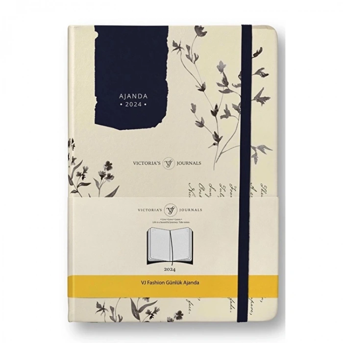 VICTORIAS JOURNALS 9182 13x21cm ESNEK KAPAK LASTİKLİ CEPLİ FASHION GÜNLÜK AJANDA - BEYAZ/LACİVERT ÇİÇEKLİ