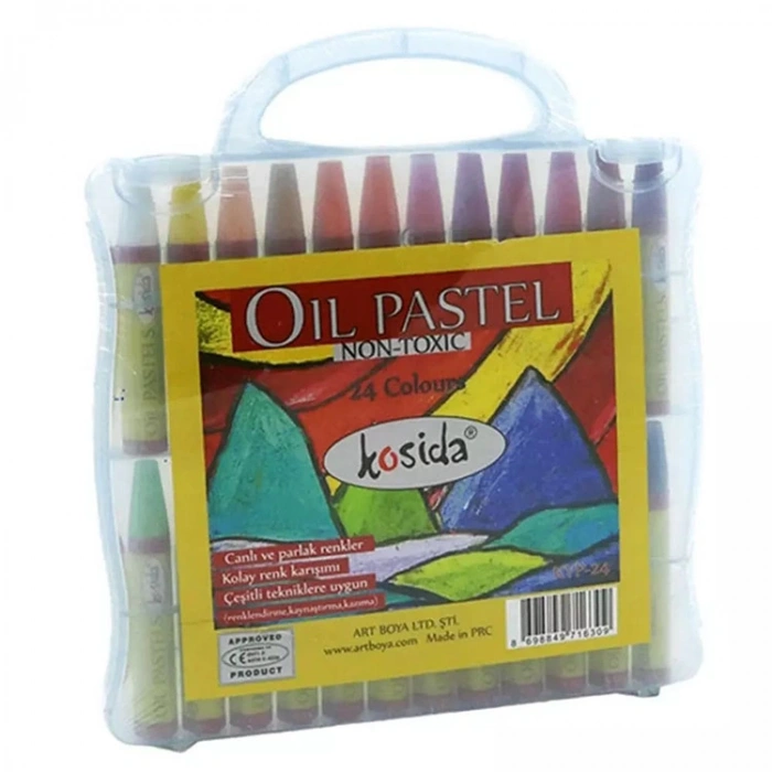 KOSİDA KSYP-24 YAĞLI PASTEL BOYA 24 RENK PLASTİK ÇANTALI