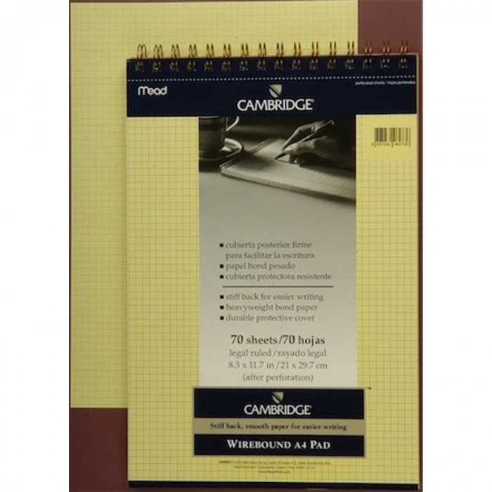 MEAD CAMBRIDGE SPİRALLİ BLOKNOT A4 70 YP. KARELİ SARI M259880