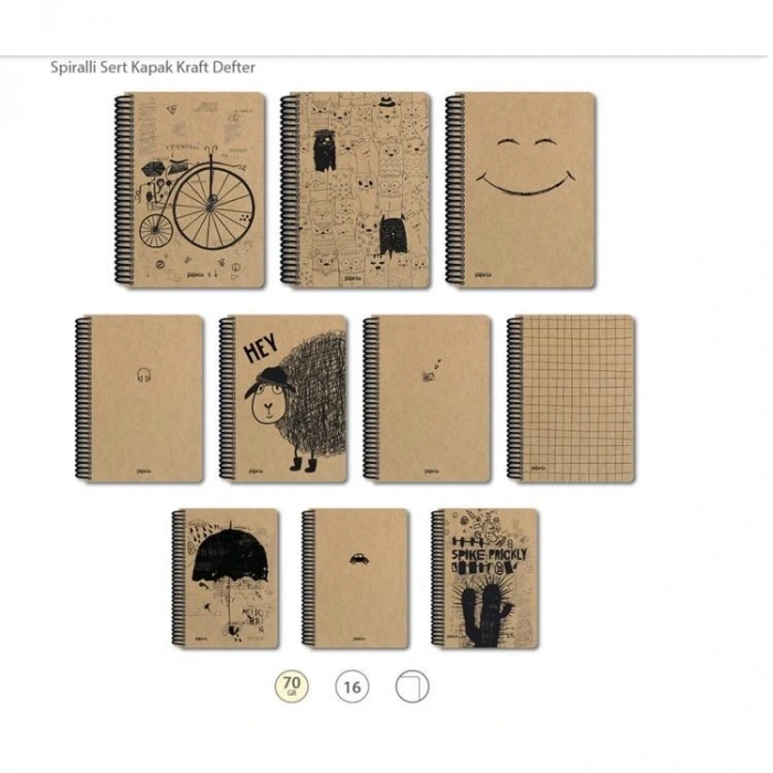 PAPİRÜS  KRAFT SERT KAPAK SPİRALLİ 14X19 80YP. ÇİZGİLİ DEFTER