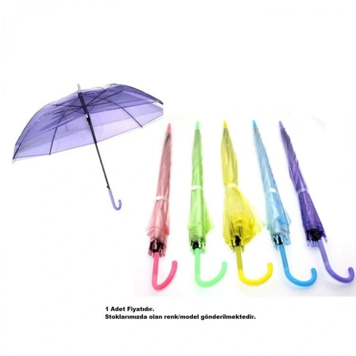 TEKNOPOİNT ŞEFFAF RENKLİ ŞEMSİYE - TEKLİ