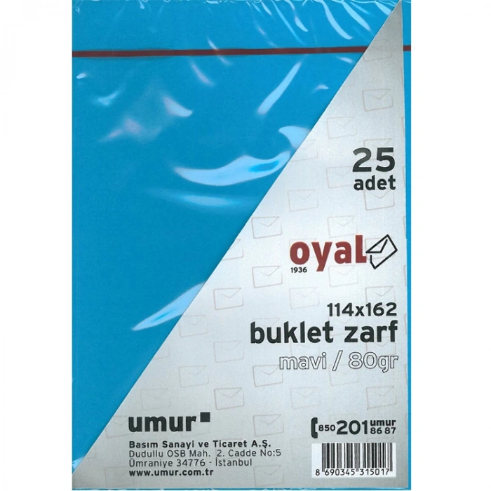 OYAL 114x162 KARE ZARF MAVİ 80 GR 25Lİ