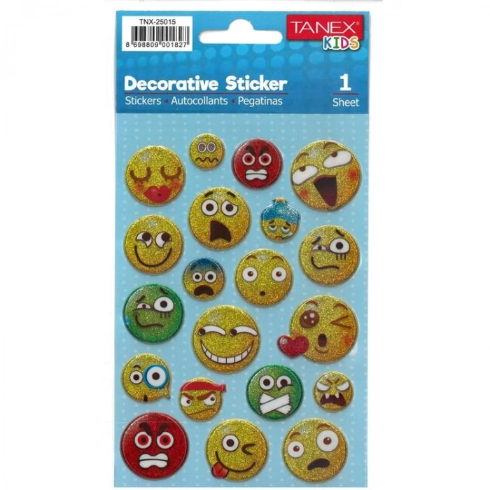 TANEX KIDS TNX-25015 DEKOTARİF ETİKETLER - KABARTMALI EMOJİ SERİSİ- 1 ADET