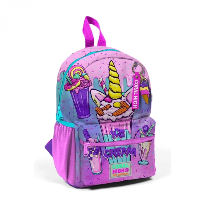 CORAL HIGH 23549 KIDS PEMBE MOR MILKSHAKE DONDURMA DESENLİ İKİ BÖLMELİ MİNİK YUVA SIRT ÇANTASI
