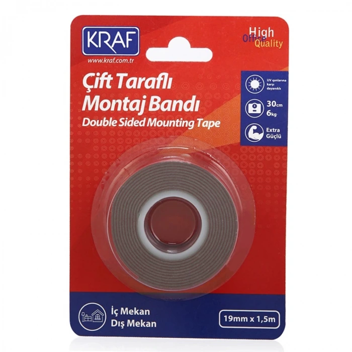 KRAF ÇİFT TARAFLI EXTRA GÜÇLÜ MONTAJ BANDI İÇ-DIŞ MEKAN 19MMX1,5M 2520G