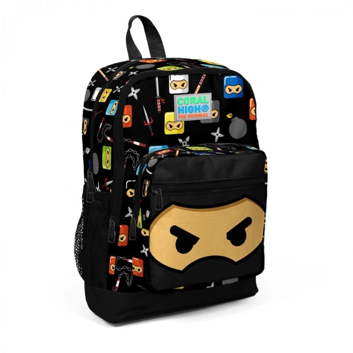 CORAL HIGH 2347 SİYAH NİNJA DESENLİ DÖRT BÖLMELİ OKUL SIRT ÇANTASI