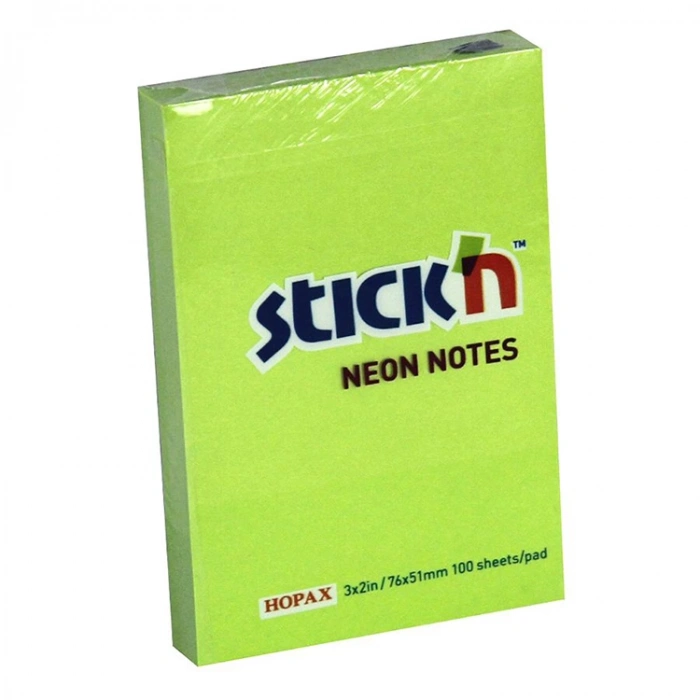 GIPTA STICKN 76X51 NEON YEŞİL YAPIŞKANLI NOTLUK 100 YP.