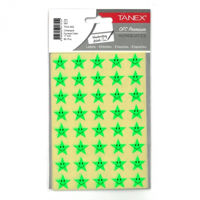 TANEX TNX-302 17mm. FLORASAN YEŞİL GÜLEN YILDIZ STICKER 2Lİ