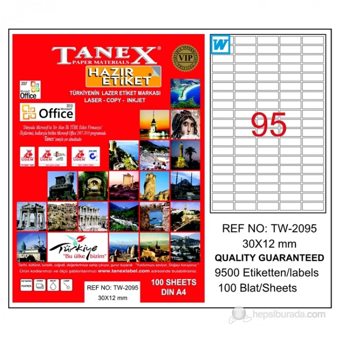 TANEX 30x12mm LASER ETİKET TW-2095