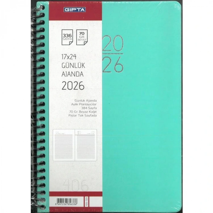 GIPTA 406-SEK 17X24 EKO SERT KAPAK SPİRALLİ GÜNLÜK ÇİZGİLİ AJANDA - TEKLİ