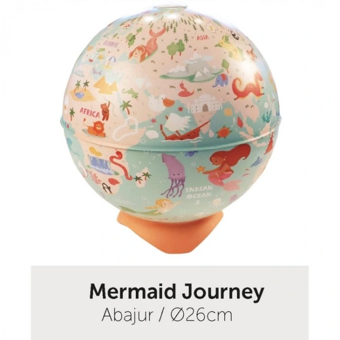 GÜRBÜZ 92256 26 CM IŞIKLI ABAJUR KÜRE DESENLİ MERMAID JOURNEY