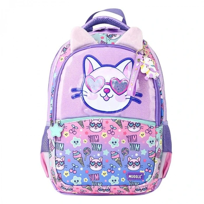 MUGGLE MU-5802 PURPLE CAT KULAK DETAYLI 3 GÖZLÜ SIRT ÇANTASI MOR