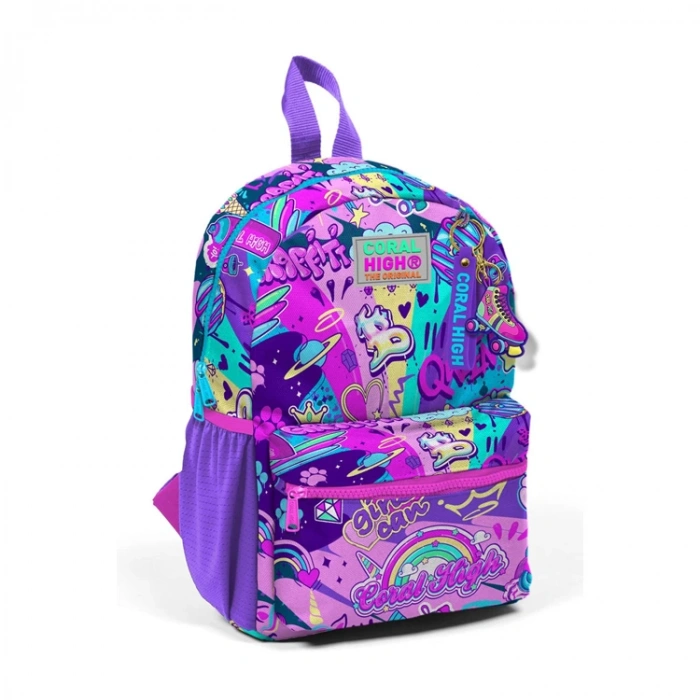 CORAL HIGH 23560 KIDS PEMBE MOR GRAFİTİ DESENLİ İKİ BÖLMELİ MİNİK YUVA SIRT ÇANTASI