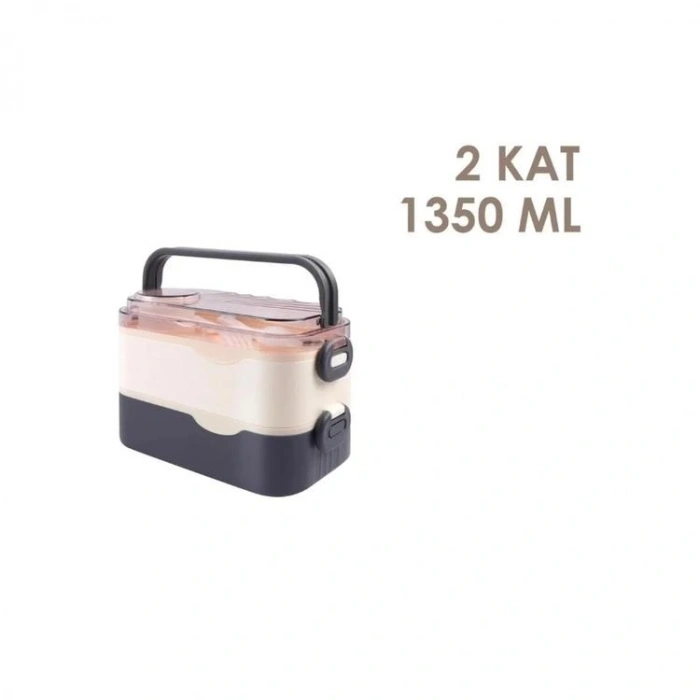 VAGONLİFE PASLANMAZ İKİ KATLI ÇELİK YEMEK KABI - LUNCH BOX  BL10110-2S 1350 ML  GRİ-BEYAZ