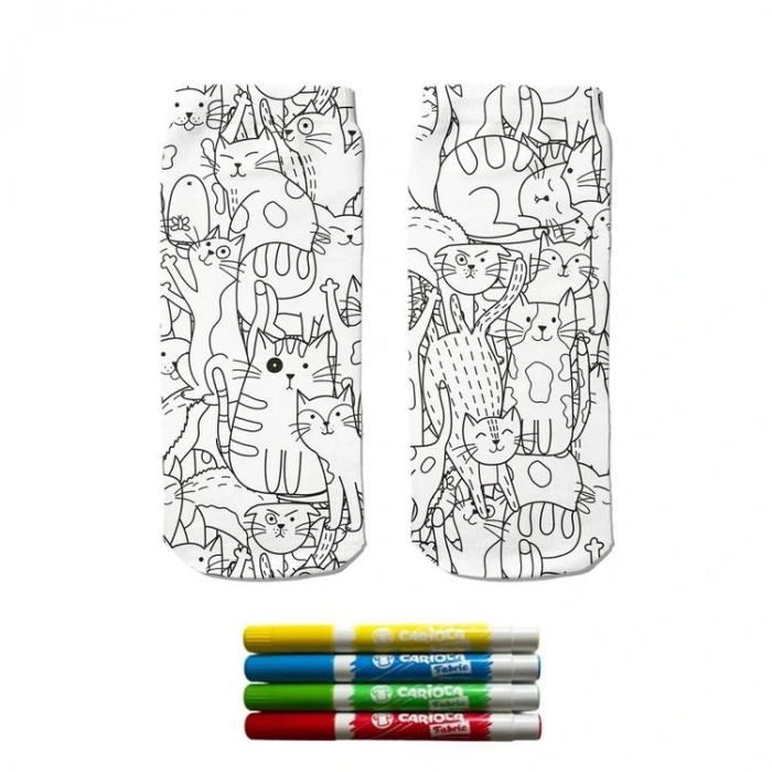 OGOBONGO 22007 KEDİLER DİJİTAL BASKILI PATİK BOYAMA ÇORAP