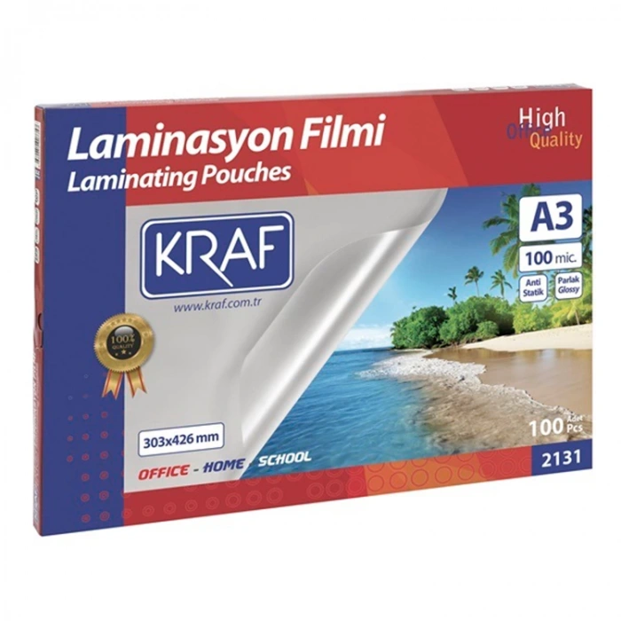 KRAF LAMİNASYON FİLMİ PARLAK A3 100 MİC 100LÜ 2131