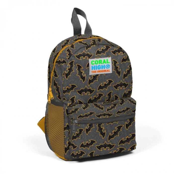 CORAL HIGH 23521 KİDS KOYU GRİ HARDAL YARASA DESENLİ İKİ BÖLMELİ MİNİK YUVA SIRT ÇANTASI