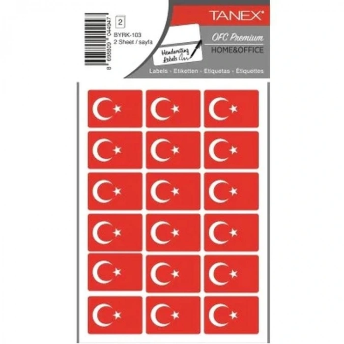 TANEX BYRK-103 32x22mm TÜRK BAYRAĞI ETİKETİ 2Lİ