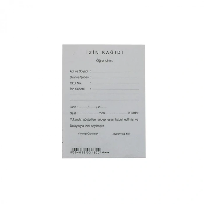 DİLMAN ÖĞRENCİ İZİN KAĞIDI 100LÜ