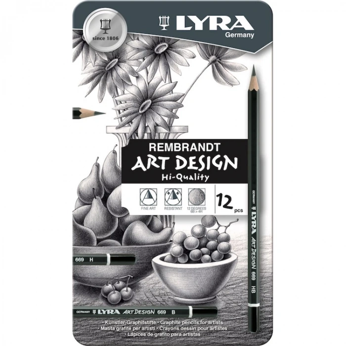 LYRA REMBRANDT ART DESING METAL KUTU  DERECELİ KALEM 12Lİ