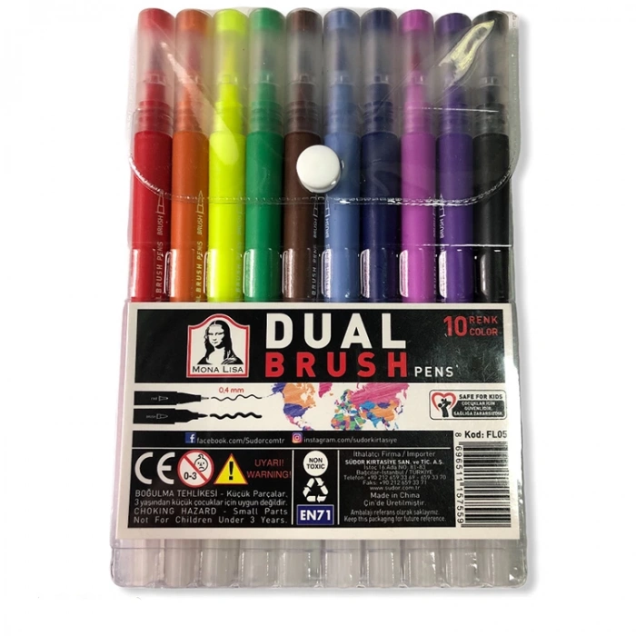 MONA LISA FL05 DUAL FINELINER + BRUSH 10 RENK SET