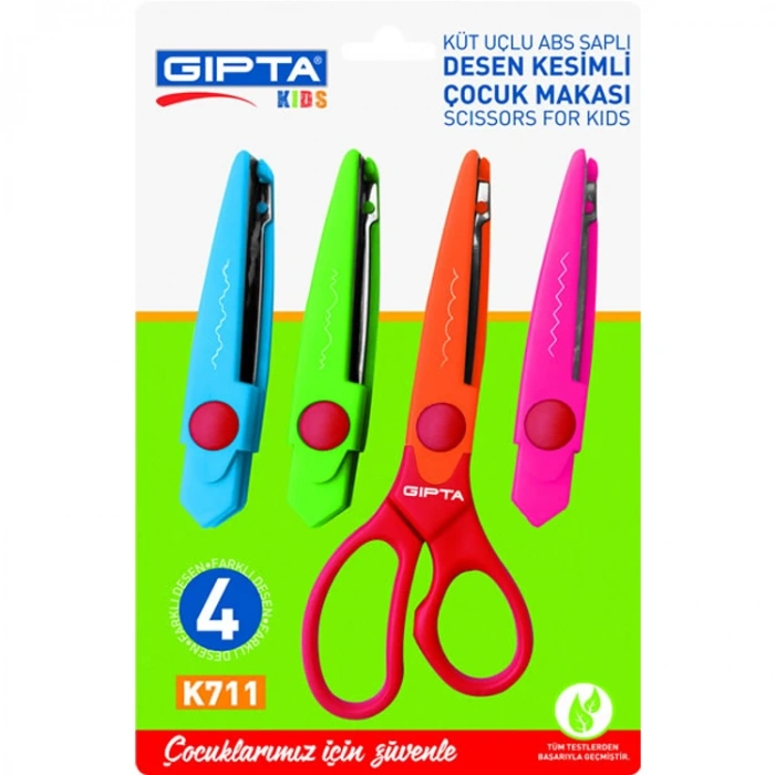 GIPTA K711 KÜT UÇLU DESEN KESİMLİ ÇOCUK MAKASI 4LÜ