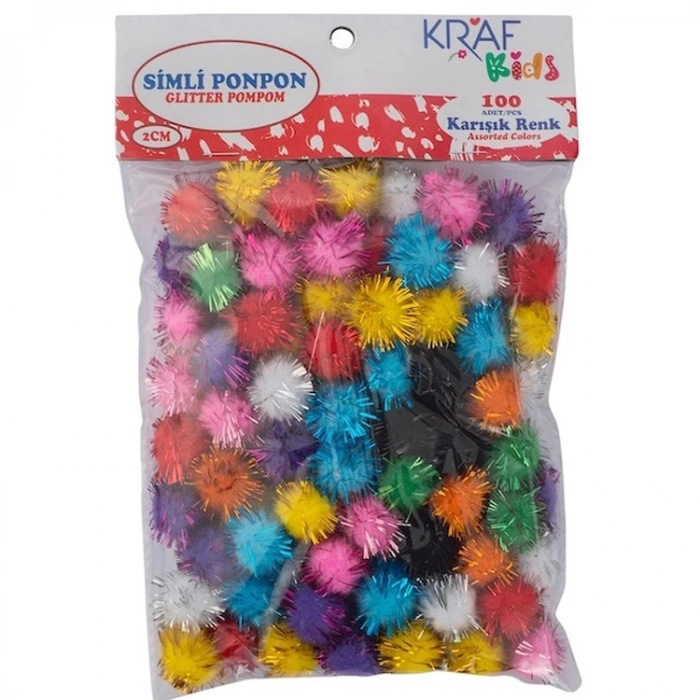 KRAF KIDS KK85 2 CM SİMLİ PONPON 100LÜ KARMA