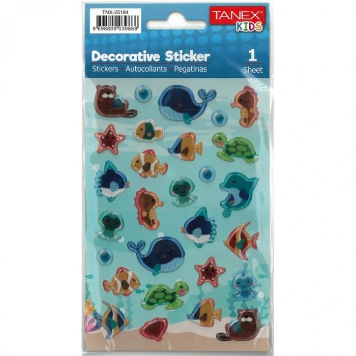 TANEX KIDS TNX-25184 DEKORATİF ETİKETLER - PUFFY OKYANUS CANLILARI-1 SERİSİ STICKER - TEKLİ