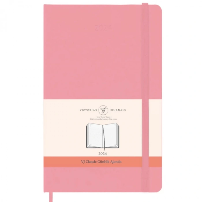 VICTORIAS JOURNALS 9189 9x14cm SERT KAPAK LASTİKLİ CEPLİ CLASSIC GÜNLÜK AJANDA - PEMBE