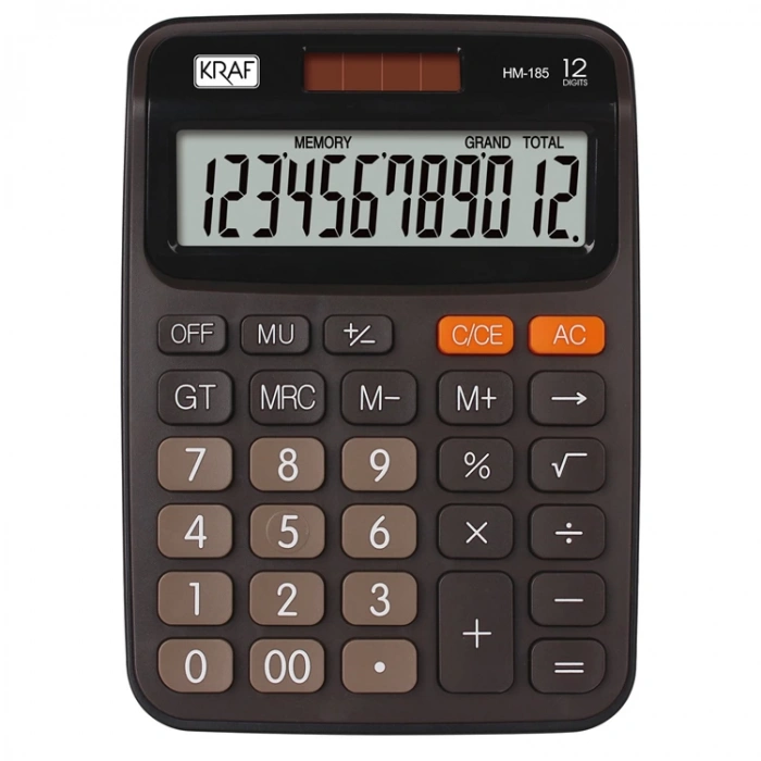 KRAF 12 HANE MASAÜSTÜ HESAP MAKİNESİ HM-185 BN KAHVERENGİ