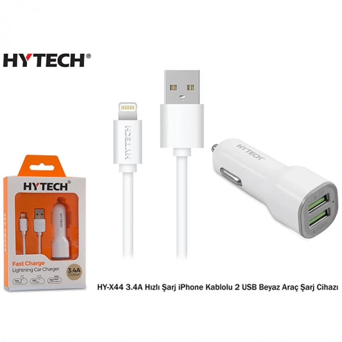 HYTECH HY-X44 3.4A HIZLI ŞARJ iPHONE ÇİFT ÇIKIŞLI KABLOLU ARAÇ ŞARJ CİHAZI