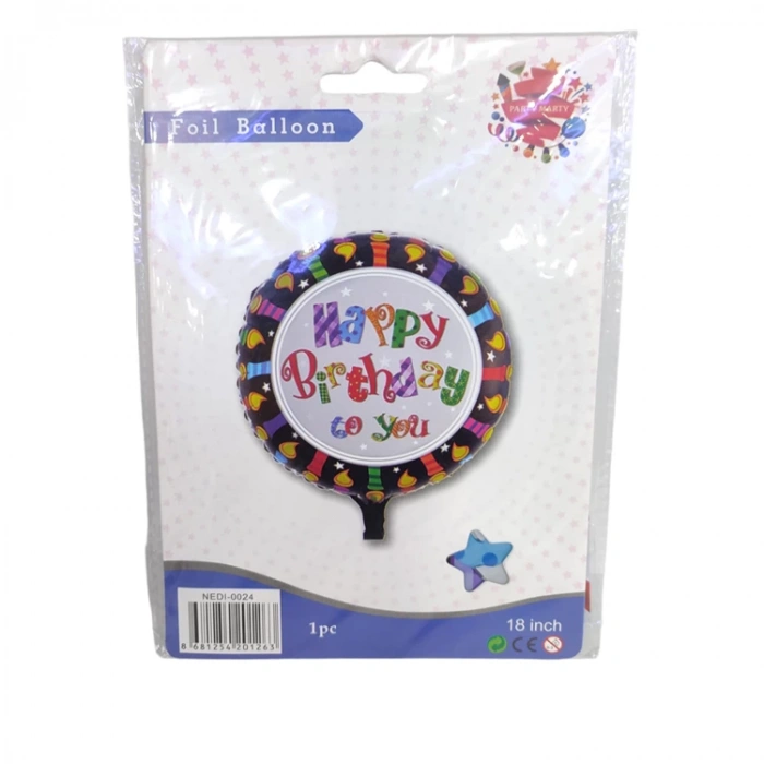NEDİ  FOLYO  BALON 18 inç SİYAH HAPY BIRTDAY RENKLİ YAZILI  BALON NEDİ-0024