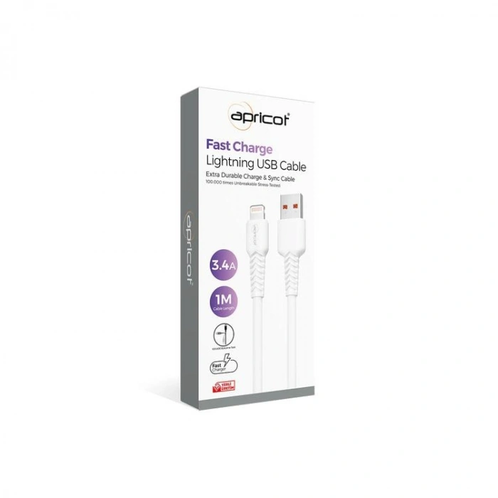 APRİCOT APC-A130L LIGHTNING-C USB 1M 3.4A ŞARJ+DATA KABLOSU BEYAZ