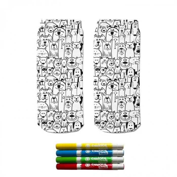 OGOBONGO 22065 KEDİLİ KÖPEKLİ DİJİTAL BASKILI PATİK BOYAMA ÇORAP