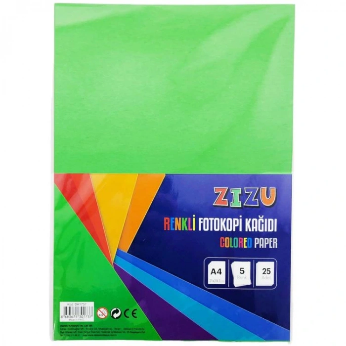 ZİZU DK1737 RENKLİ FOTOKOPİ KAĞIDI FOSFORLU A4 25li -5 RENK