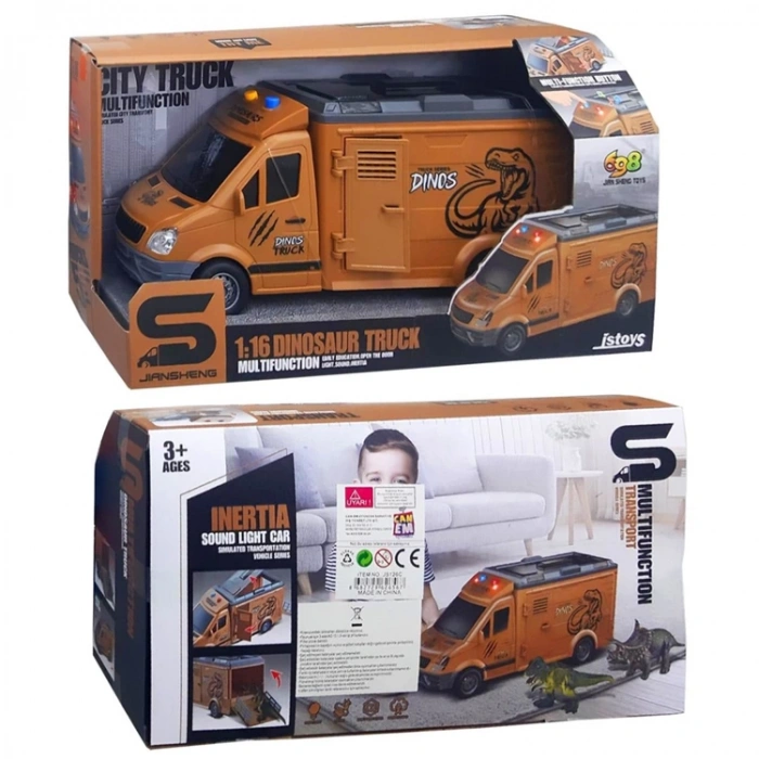 CANEM JS126C 1:16 SÜRTMELİ SESLİ IŞIKLI DİNOZOR TAŞIYAN ARABA 3+