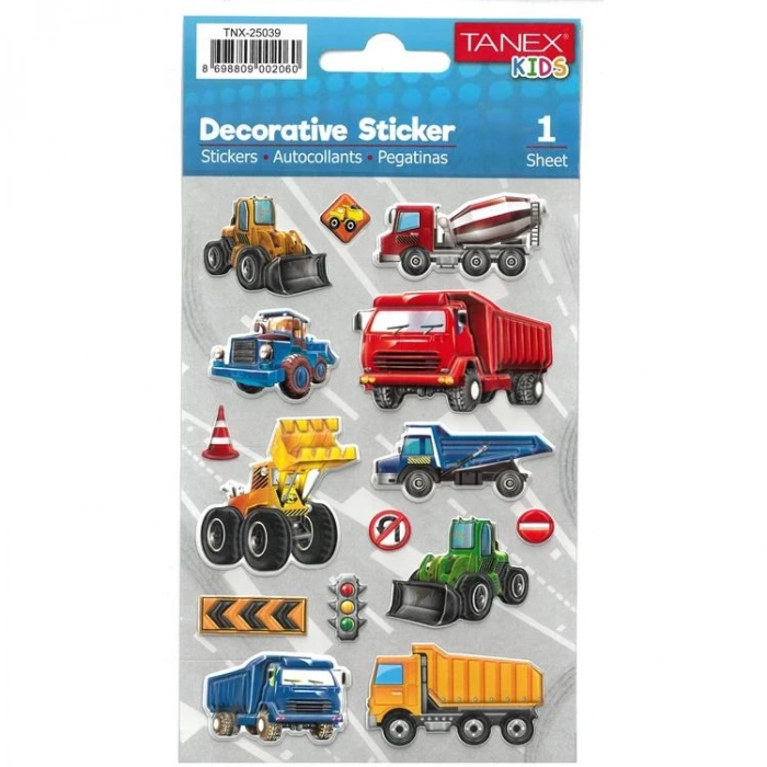 TANEX KIDS TNX-25039 DEKOTARİF ETİKETLER -İNŞAAT KAMYONLARI SERİSİ- 1 ADET