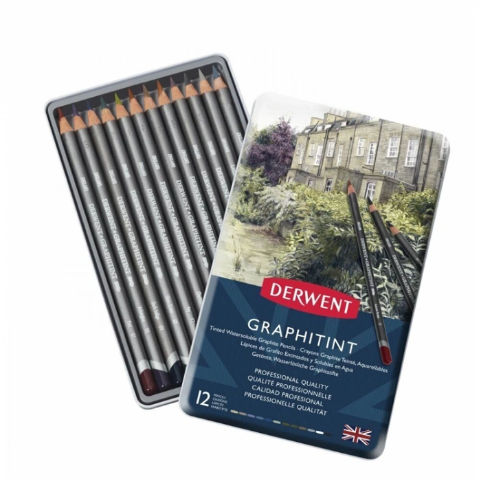 DERWENT GRAPHITINT KURU-SULU BOYA RENKLİ KALEM SETİ 12 Lİ TENEKE KUTU - DW0700802
