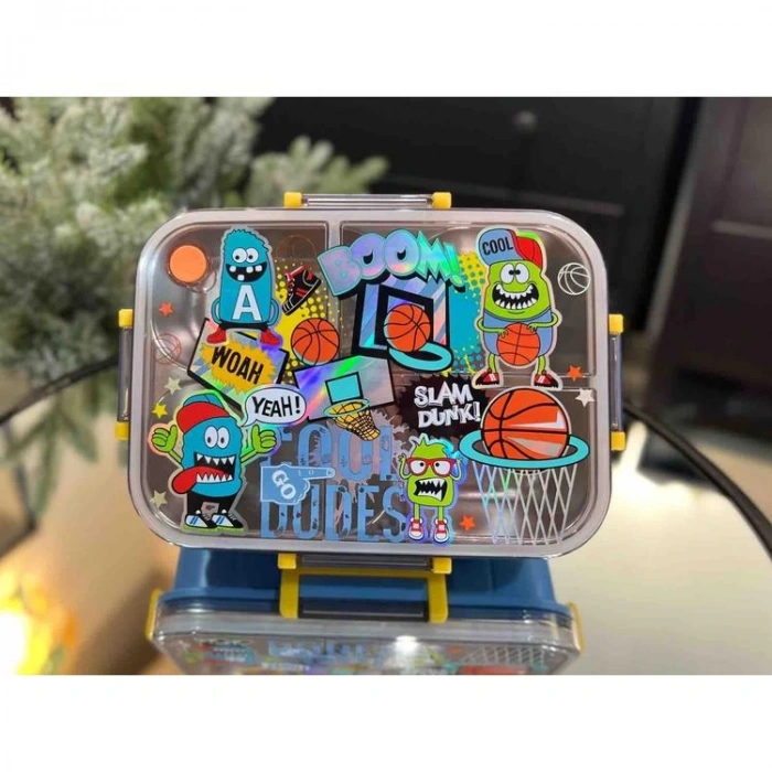 VEST BES0013 CANAVARLAR 2 DESENLİ ŞEFFAF KAPAKLI 3 BÖLMELİ 800 ML ÇELİK BESLENME KABI