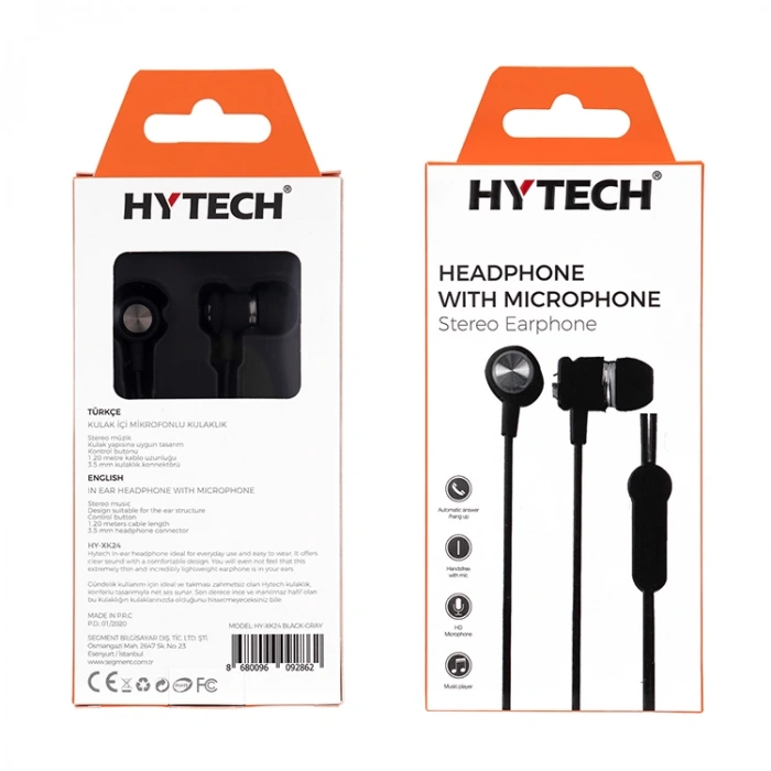 HYTECH HY-XK24 MOBİL TELEFON UYUMLU KULAK İÇİ MİKROFONLU KULAKLIK SİYAH